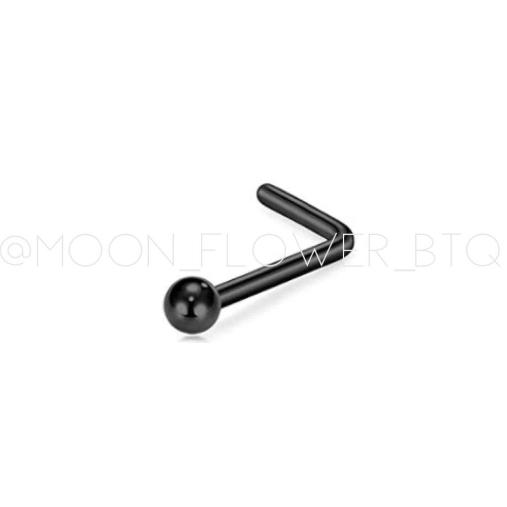 Tiny Black Ball L Shaped Nose Ring